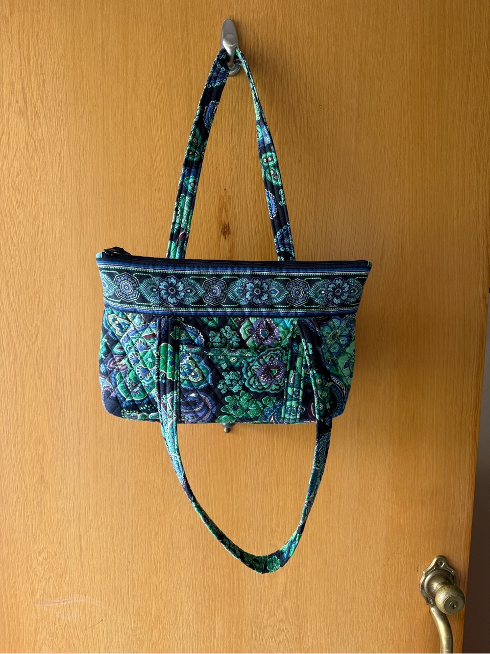 Vera Bradley Quilted Floral Shoulder Bag in Teal and Navy